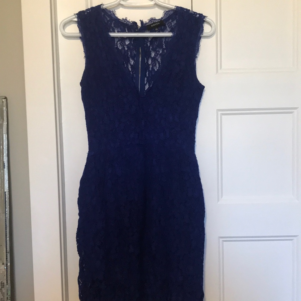 Babaton blue lace dress with pockets